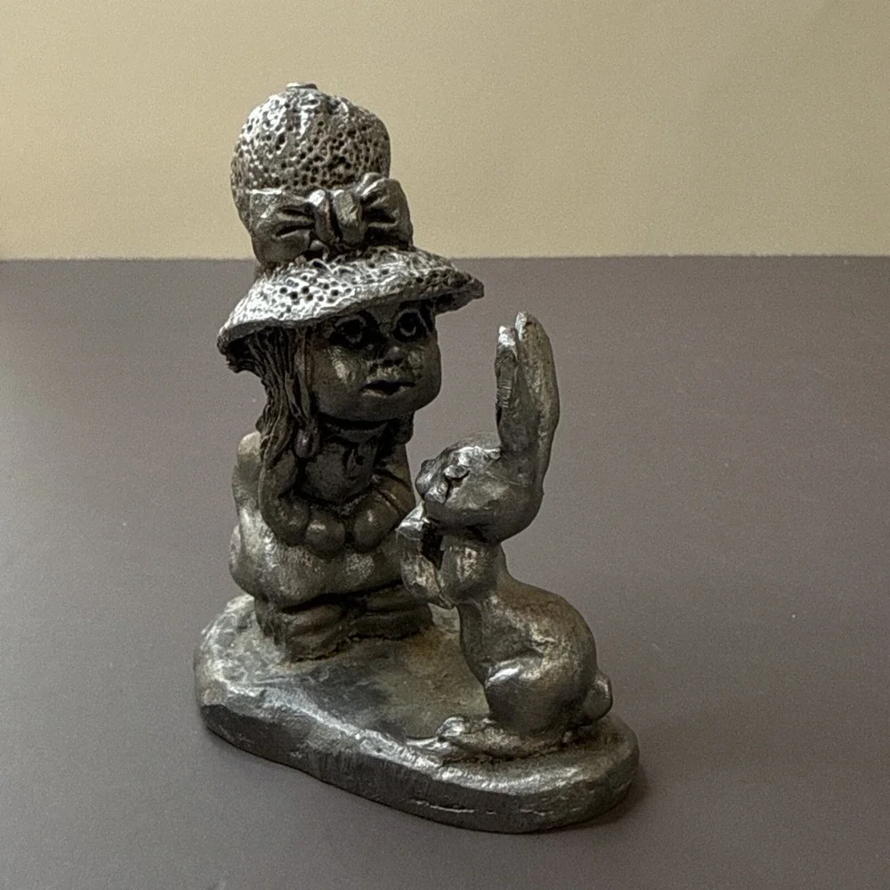Michael Ricker Pewter Holly Hobbie Girls Rabbit  Miniature Figurine